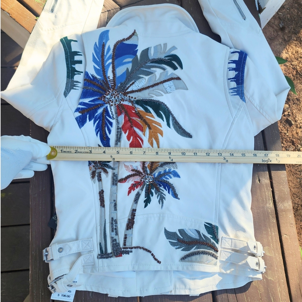 Blank NYC Palm Breeze Moto Jacket Vegan Leather Embroidered Beaded XS NWT - Picture 11 of 15